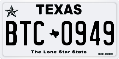 TX license plate BTC0949