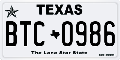 TX license plate BTC0986