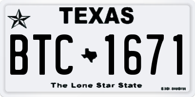 TX license plate BTC1671