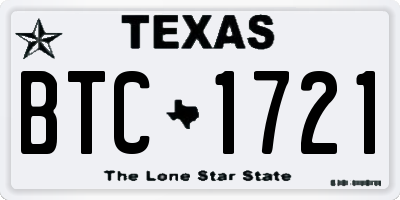 TX license plate BTC1721