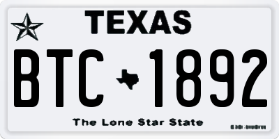 TX license plate BTC1892