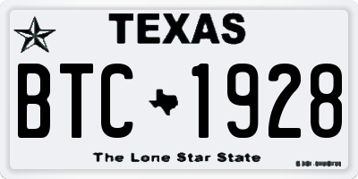 TX license plate BTC1928