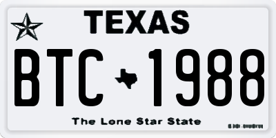 TX license plate BTC1988