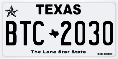 TX license plate BTC2030