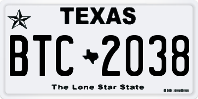 TX license plate BTC2038