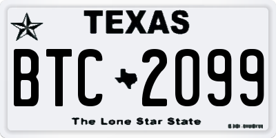 TX license plate BTC2099