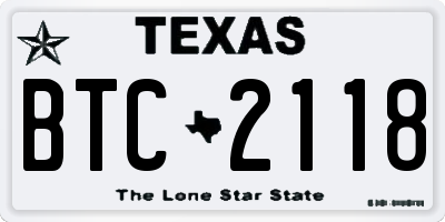 TX license plate BTC2118