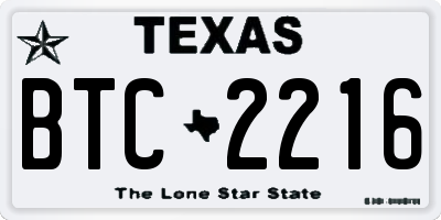 TX license plate BTC2216