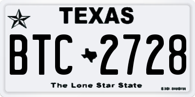 TX license plate BTC2728