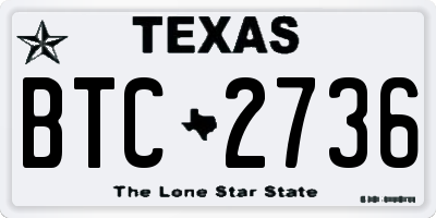 TX license plate BTC2736