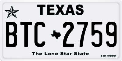 TX license plate BTC2759