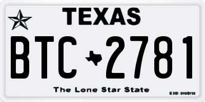 TX license plate BTC2781