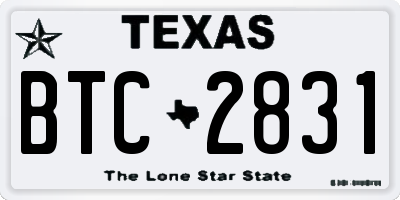TX license plate BTC2831