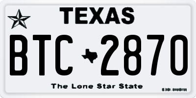 TX license plate BTC2870