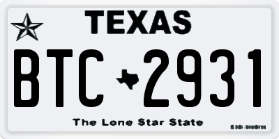 TX license plate BTC2931