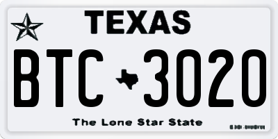 TX license plate BTC3020