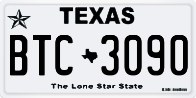 TX license plate BTC3090