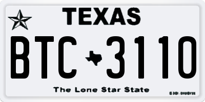 TX license plate BTC3110