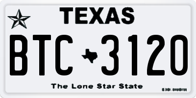 TX license plate BTC3120