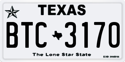 TX license plate BTC3170