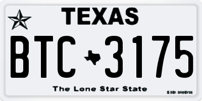 TX license plate BTC3175