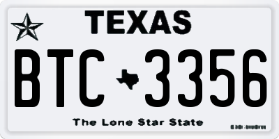 TX license plate BTC3356