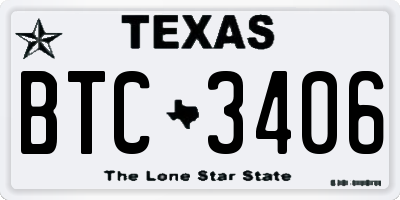 TX license plate BTC3406