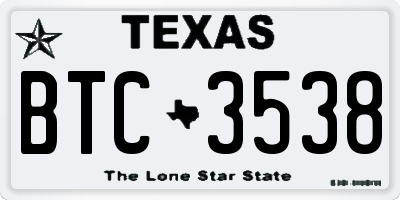 TX license plate BTC3538