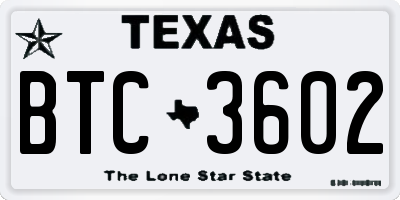 TX license plate BTC3602