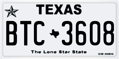 TX license plate BTC3608