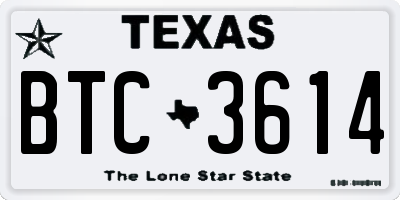 TX license plate BTC3614