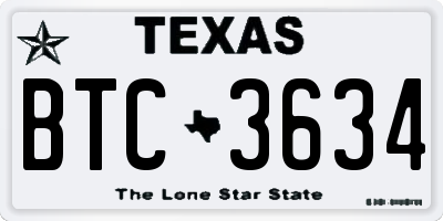 TX license plate BTC3634