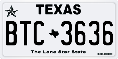 TX license plate BTC3636