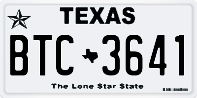 TX license plate BTC3641