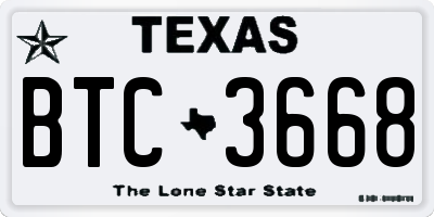 TX license plate BTC3668