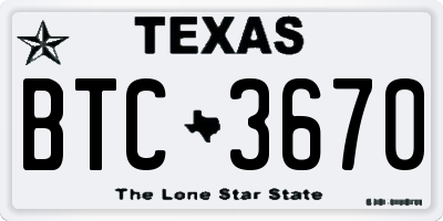 TX license plate BTC3670