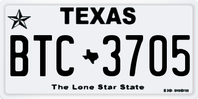 TX license plate BTC3705
