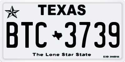 TX license plate BTC3739