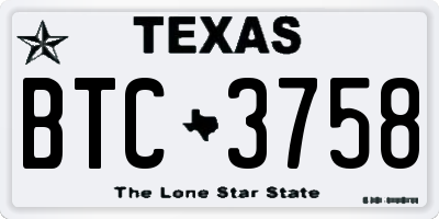 TX license plate BTC3758