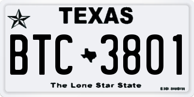 TX license plate BTC3801