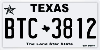 TX license plate BTC3812
