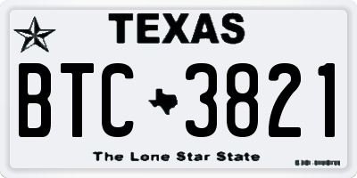 TX license plate BTC3821