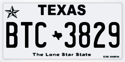 TX license plate BTC3829