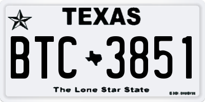 TX license plate BTC3851
