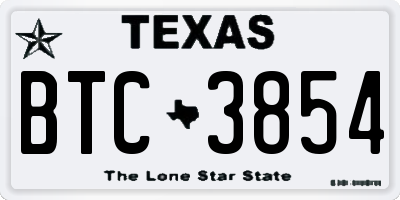 TX license plate BTC3854