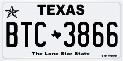TX license plate BTC3866