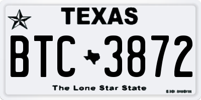 TX license plate BTC3872