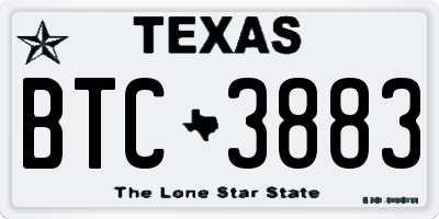 TX license plate BTC3883
