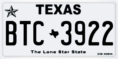 TX license plate BTC3922