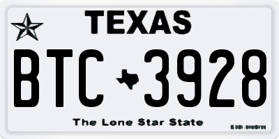 TX license plate BTC3928